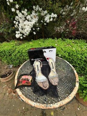 Beverly Feldman Silver and Brown Embellished Women's Heels